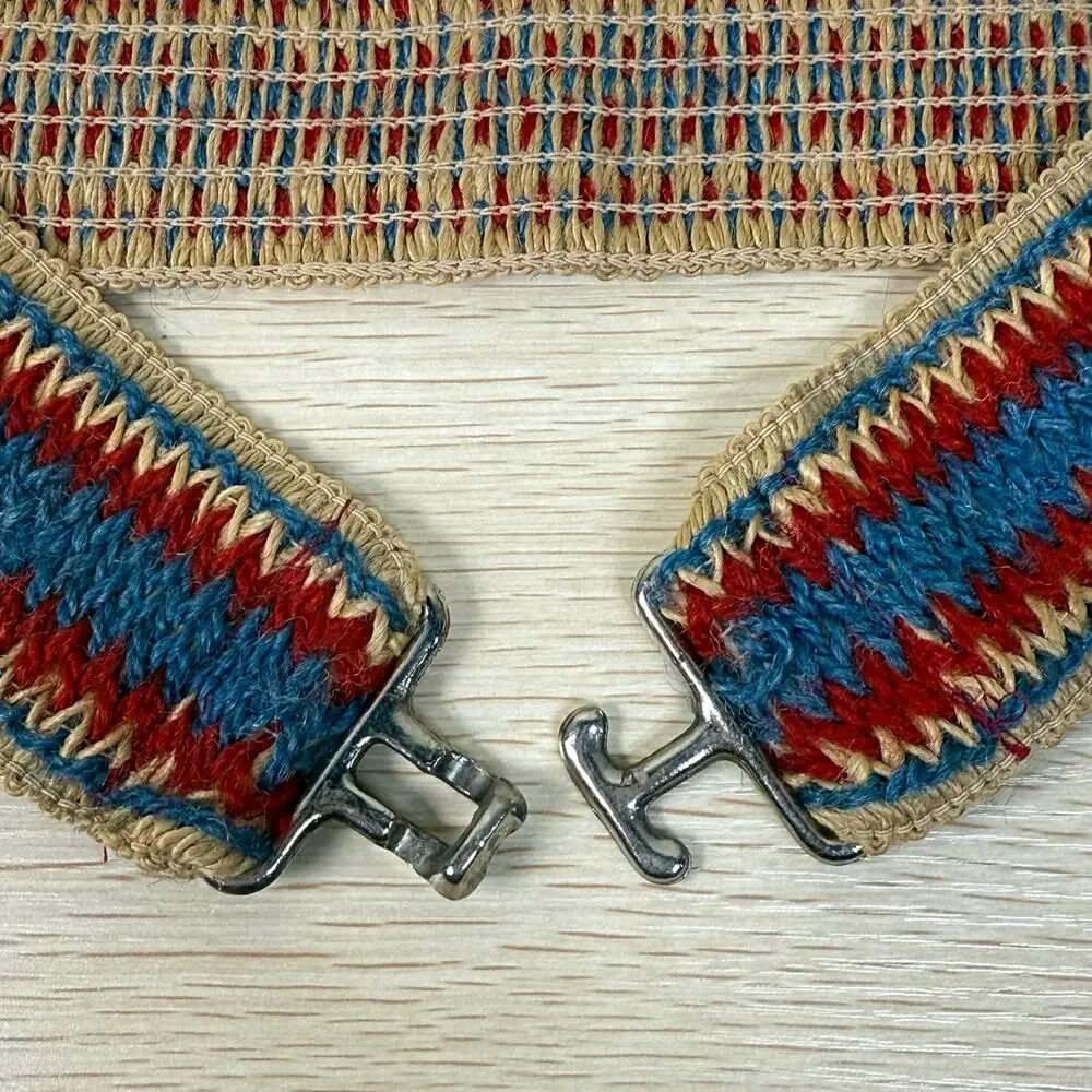 Vintage 70s Woven Chevron Stretch Belt Hippie Boho Coastal Cowgirl Retro XS S M